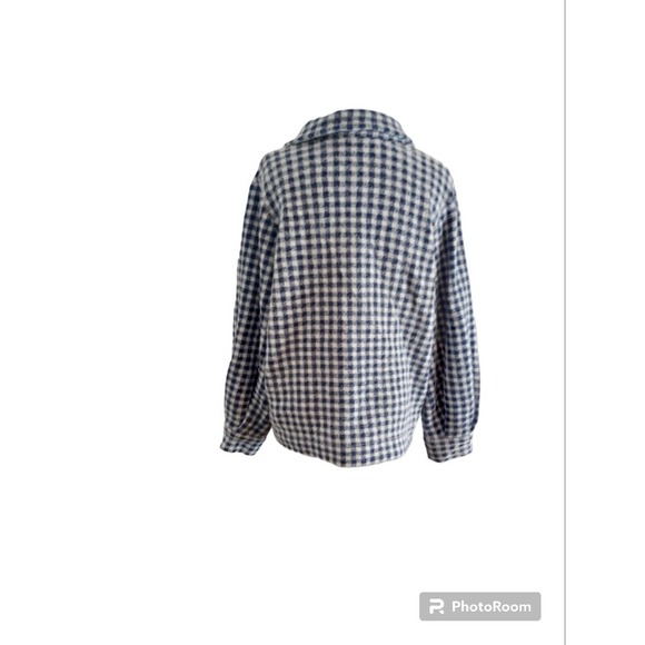 Max Studio Womens Blue White Gingham Plaid Button Up Shirt Jacket Shacket Size L - Picture 4 of 11